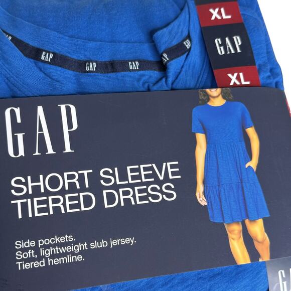 GAP Short Sleeve Tiered Lightweight Cotton Jersey T-Shirt Mini Dress XL Blue - Picture 2 of 5